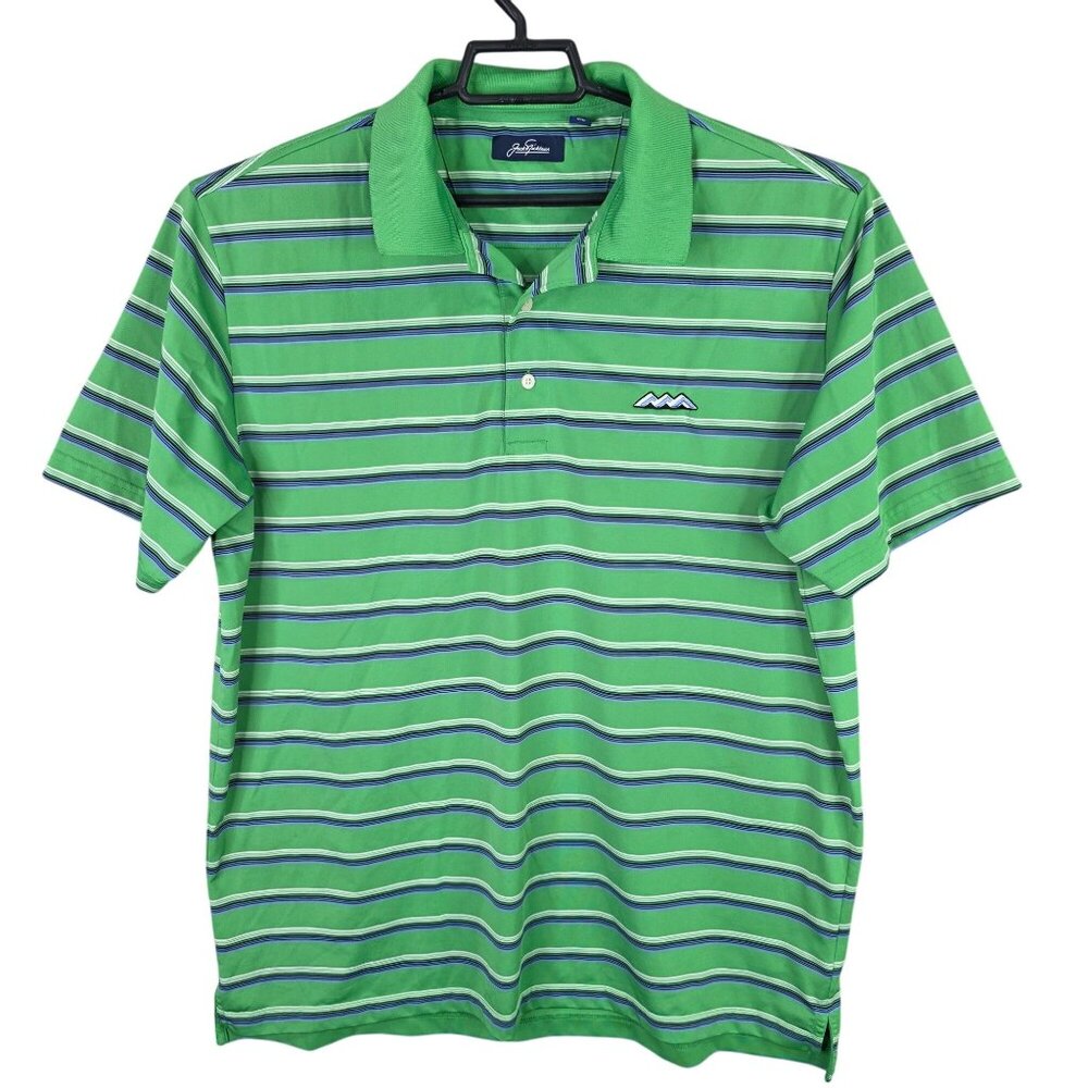 Mens Jack Nicklaus Green Blue Striped Golf Polo Shirt Polyester Short Sleeve XL